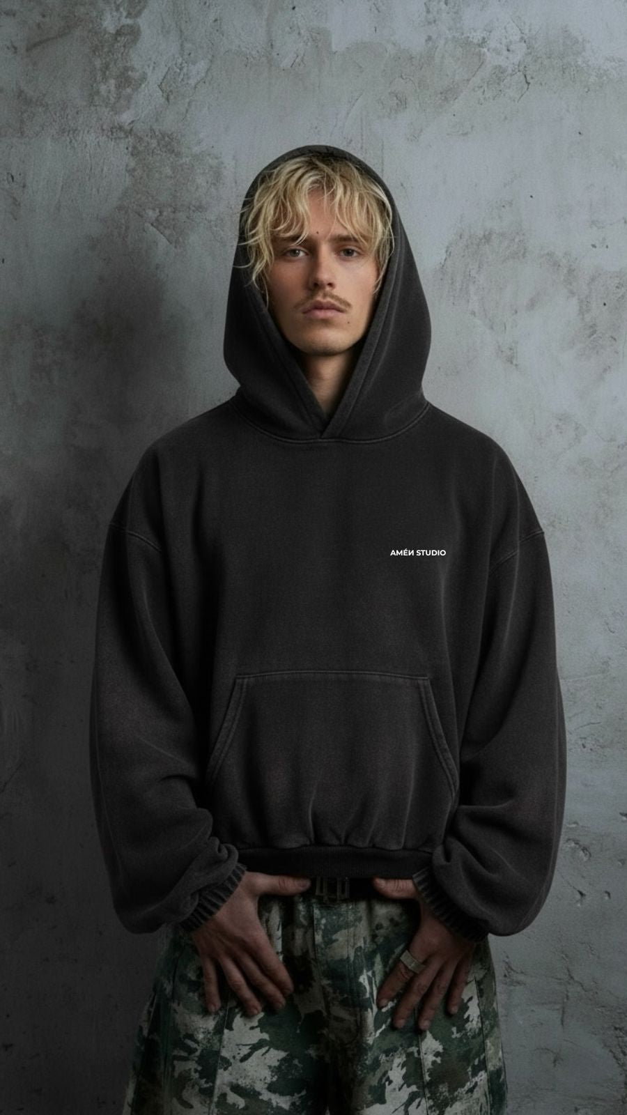 Hoodie Black Lava Acid Wash