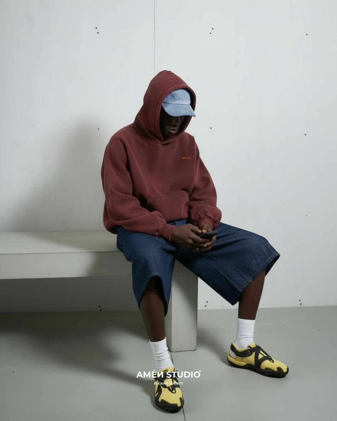 Hoodie Oxblood Red Acid Wash