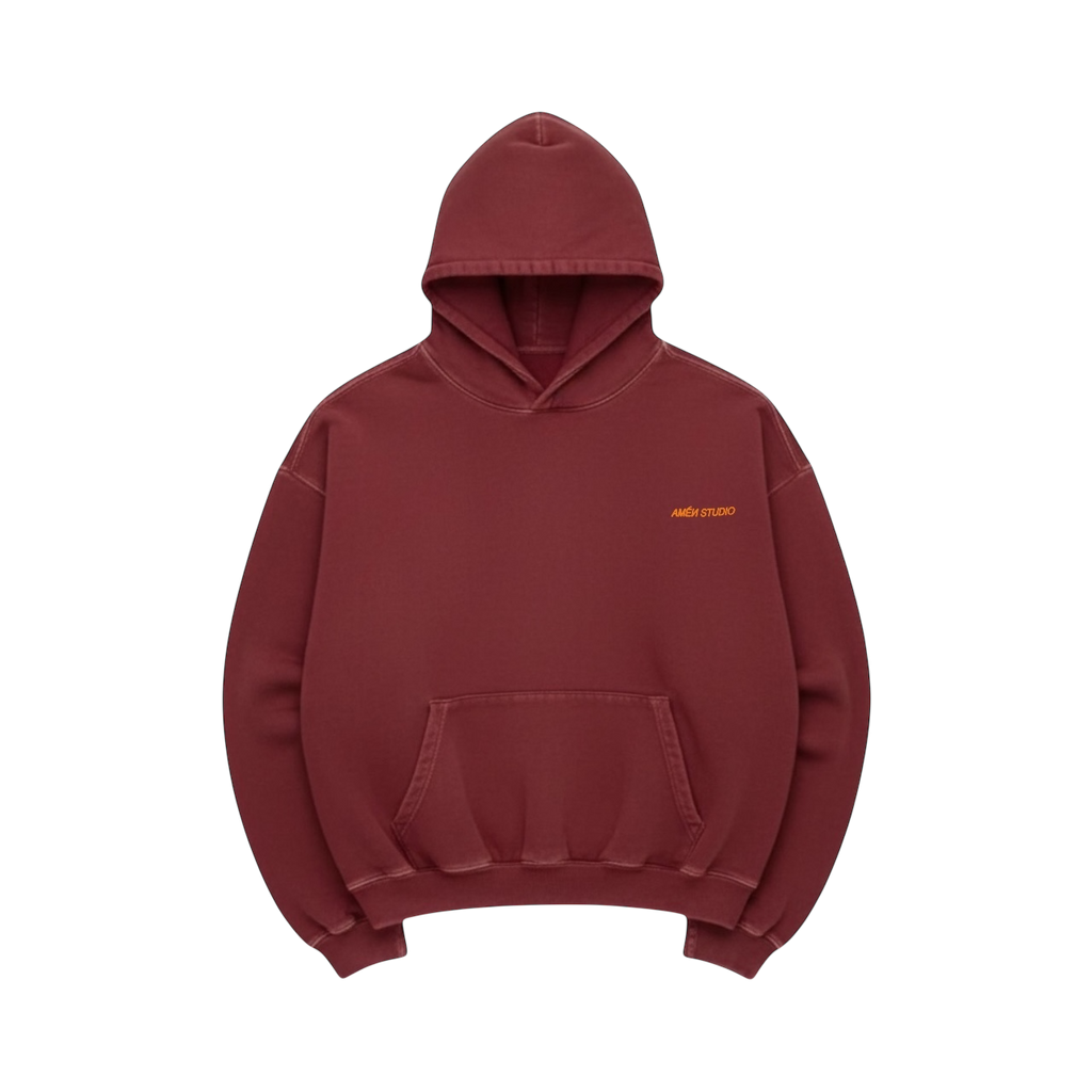 Hoodie Oxblood Red Acid Wash